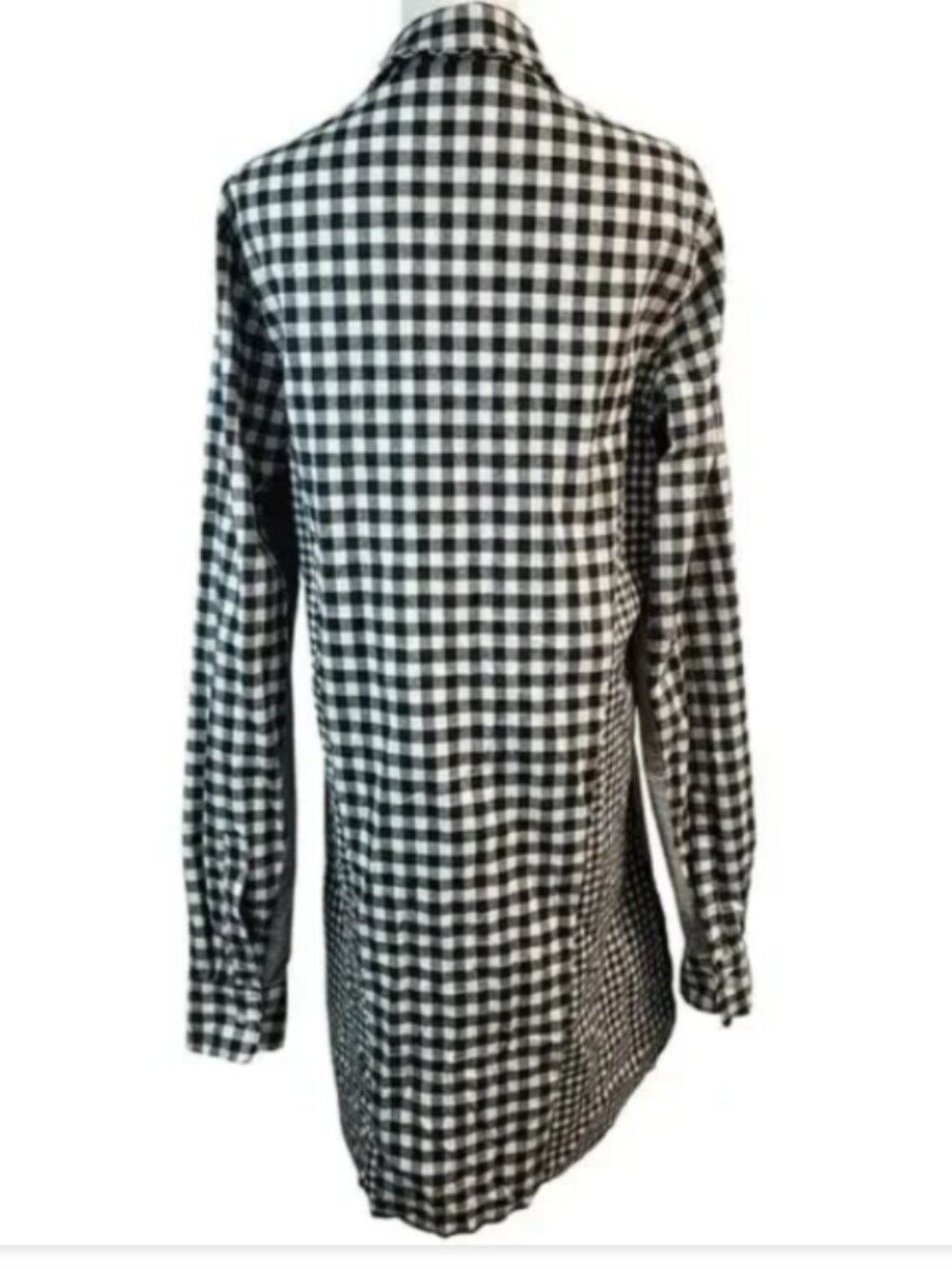 POL BOHO Oversized Small Black and White Checked Gingham Dress Frayed Hem - Picture 4 of 16